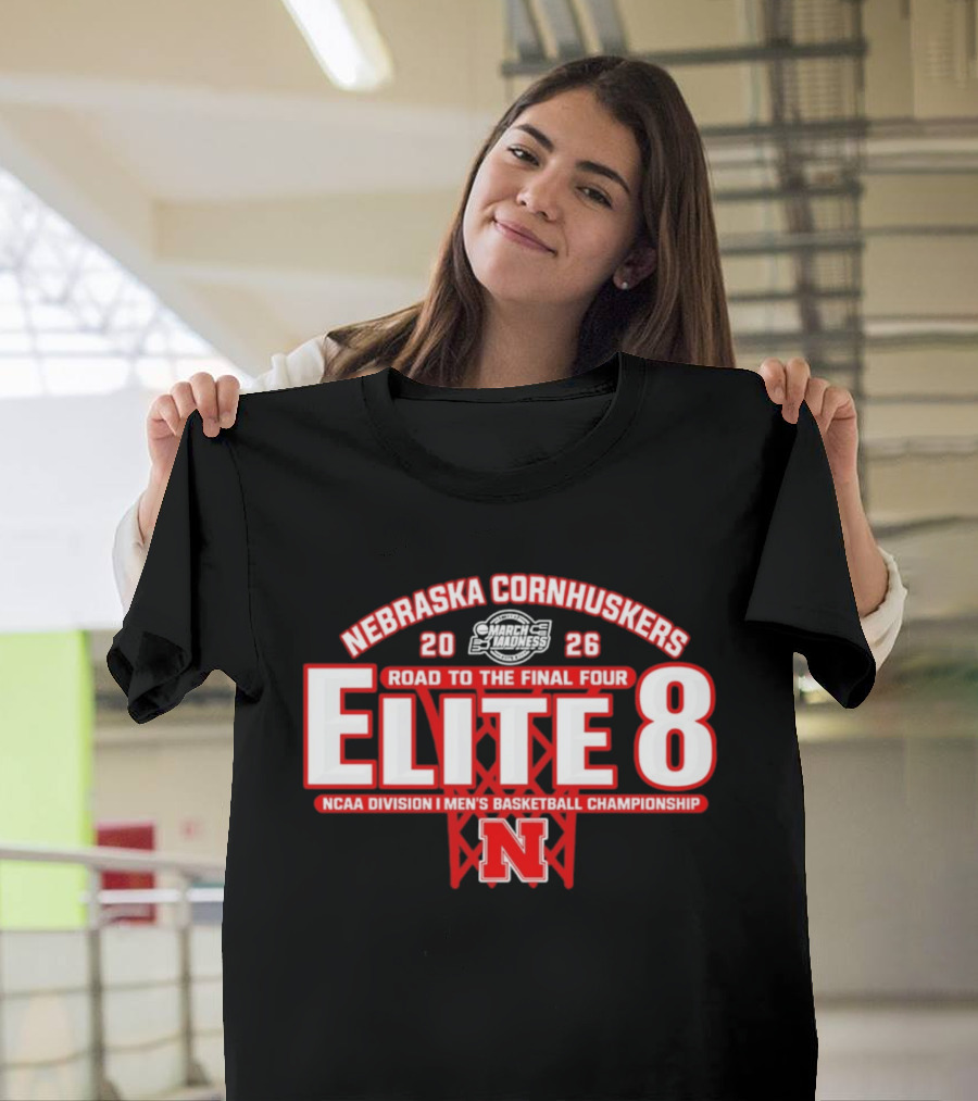 Nebraska Cornhuskers 2026 NCAA Division I Men's Basketball Championship Road To The Final Four Elite 8 T-Shirt