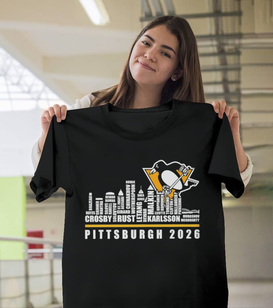 Pittsburgh Penguins Crosby Malkin Letang Karlsson Skyline 2026 T-Shirt