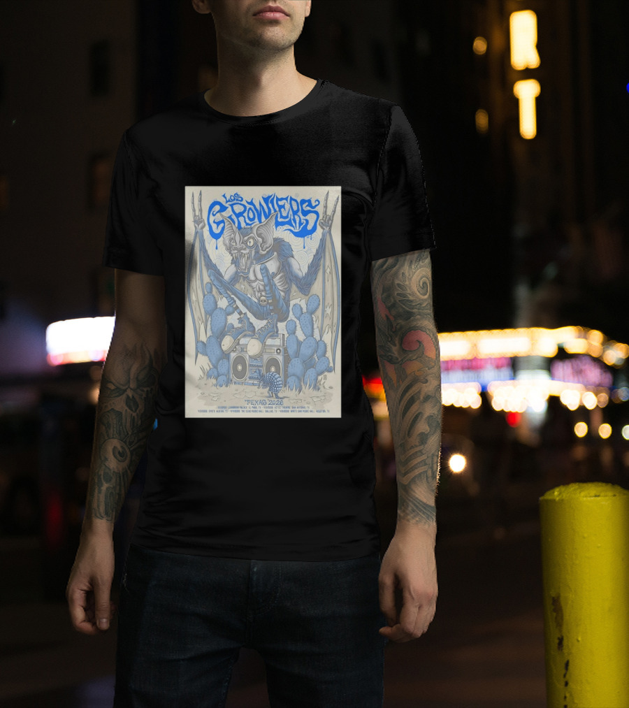 Los Growlers 2026 Texas Shows Bat Creature Boombox Cactus T-Shirt
