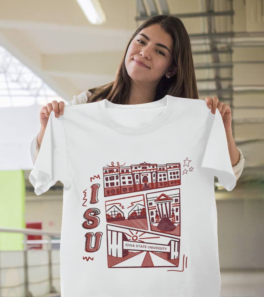 Iowa State University ISU Campus Landmarks Comic Paint T-Shirt