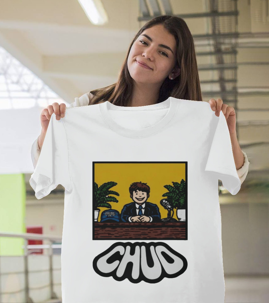 Fuentes Store Chud Comic Style Desk Scene With Microphone And Cap T-Shirt