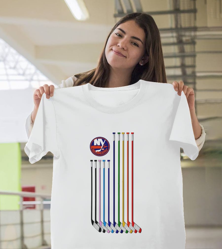 NY Islanders Hockey Pride LGBT Rainbow Sticks T-Shirt