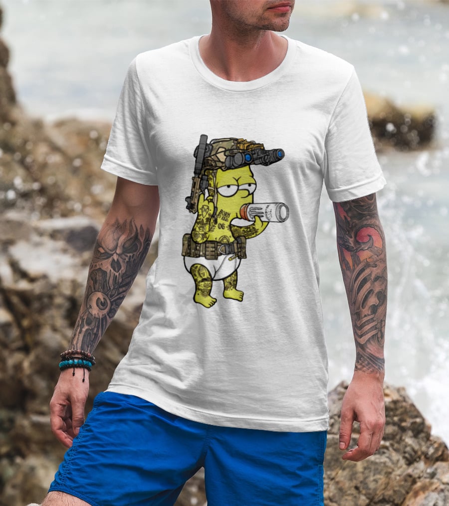 Bart Simpson Tactical Gear Night Vision Tattoo Parody Yung Bart T-Shirt