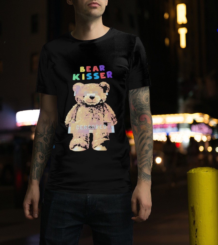 Bear Kisser Censored Pixelated Teddy Bear T-Shirt