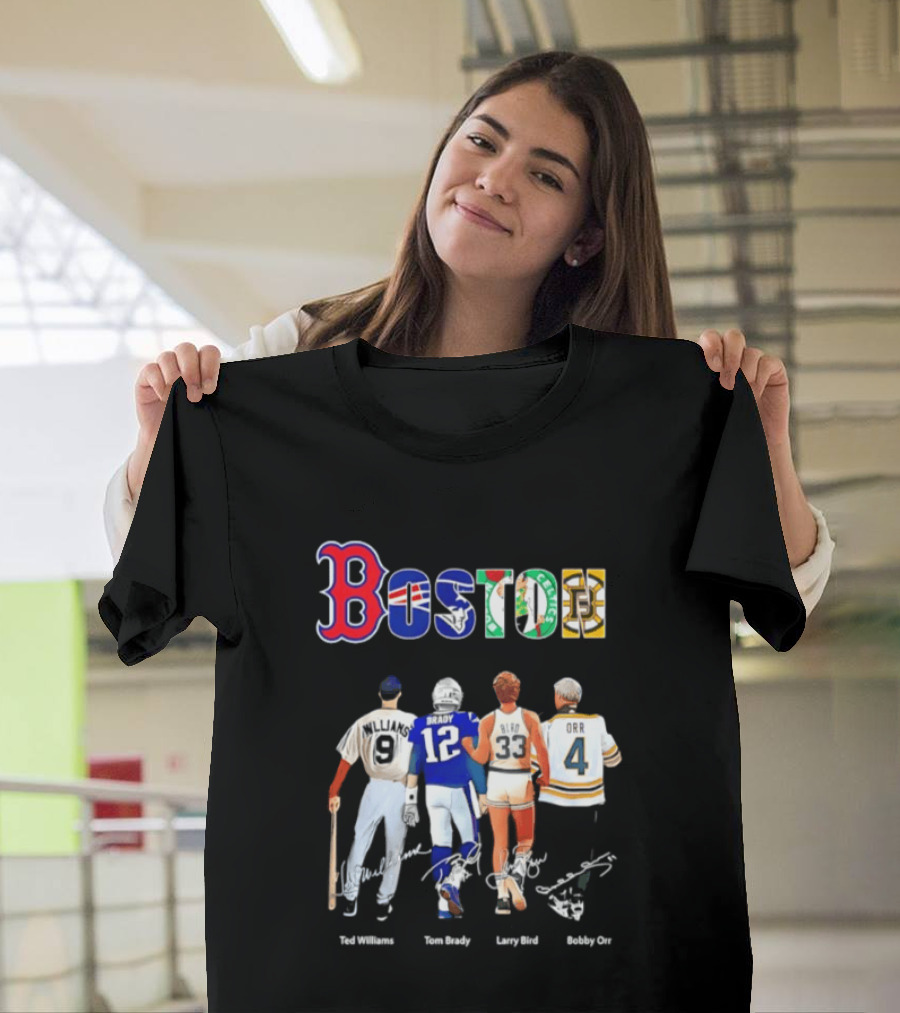 Boston Sports Icons Ted Williams Tom Brady Larry Bird Bobby Orr T-Shirt