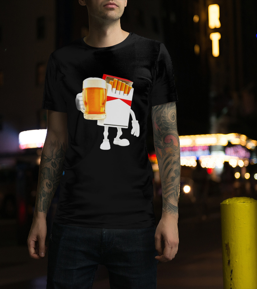 Pack Of Cigs With Beer Drinking Beer Smoking Cigarettes T-Shirt