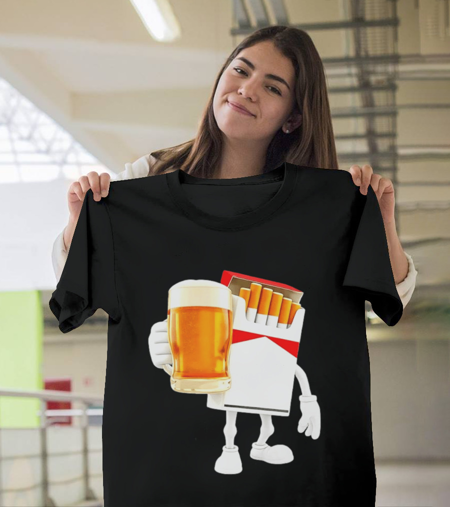 Pack Of Cigs With Beer Drinking Beer Smoking Cigarettes T-Shirt