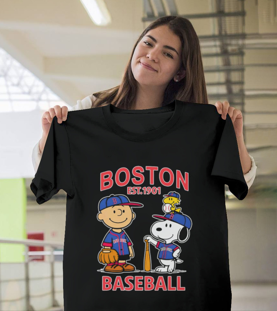Boston Baseball Charlie Brown Snoopy Red Sox Est 1901 T-Shirt