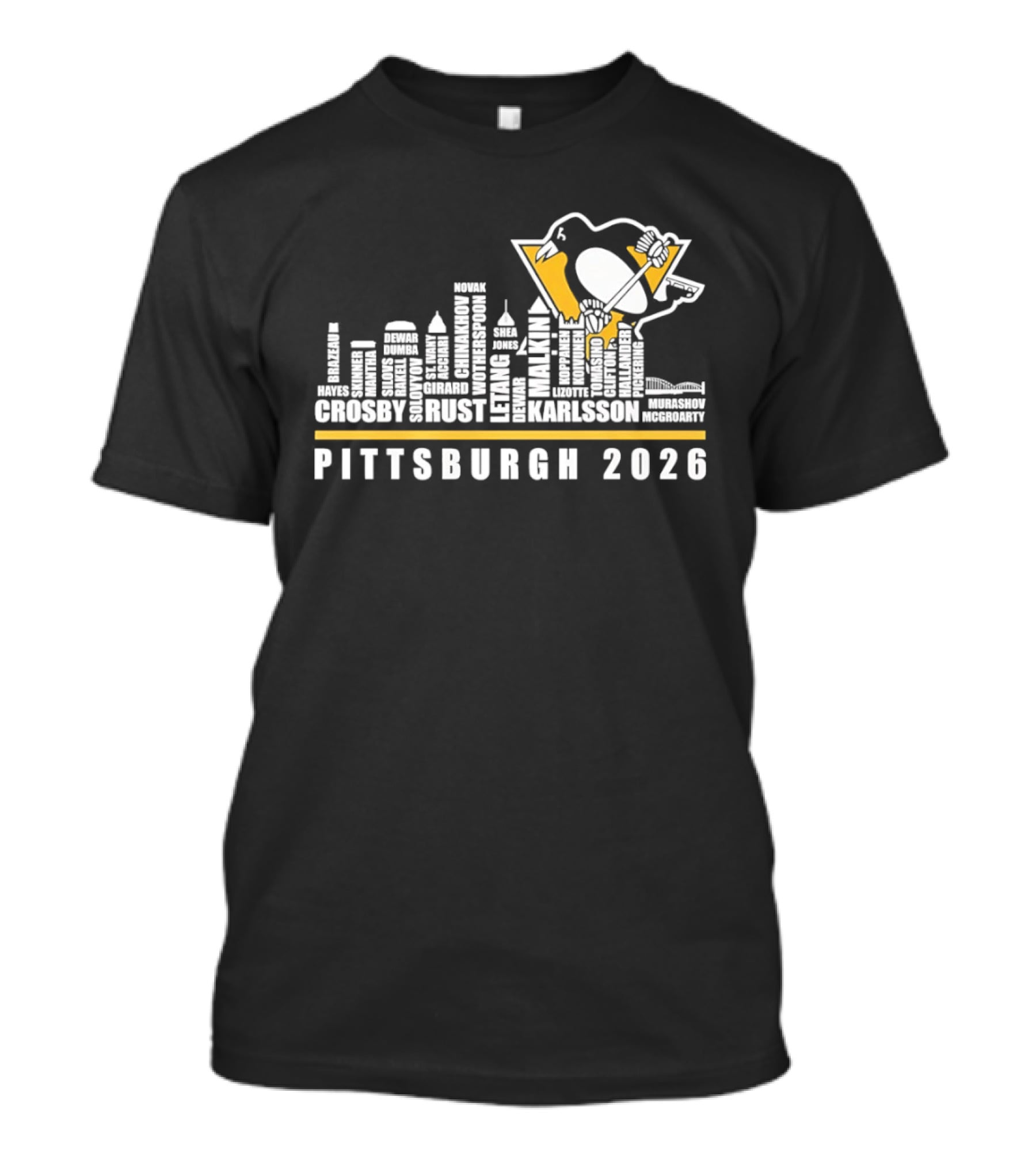 Pittsburgh 2026 Crosby Malkin Letang Guentzel Karlsson Hockey Team Skyline T-Shirt