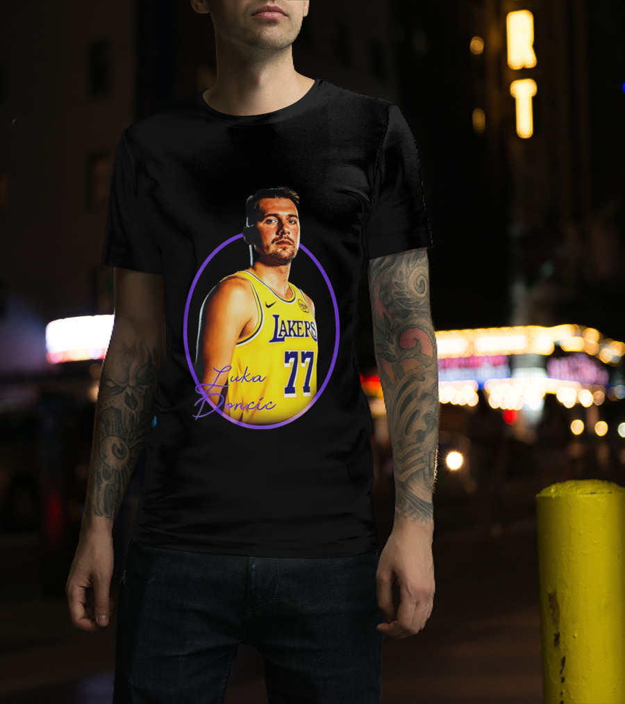 Los Angeles Lakers Luka Doncic 77 Yellow Jersey Image T-Shirt