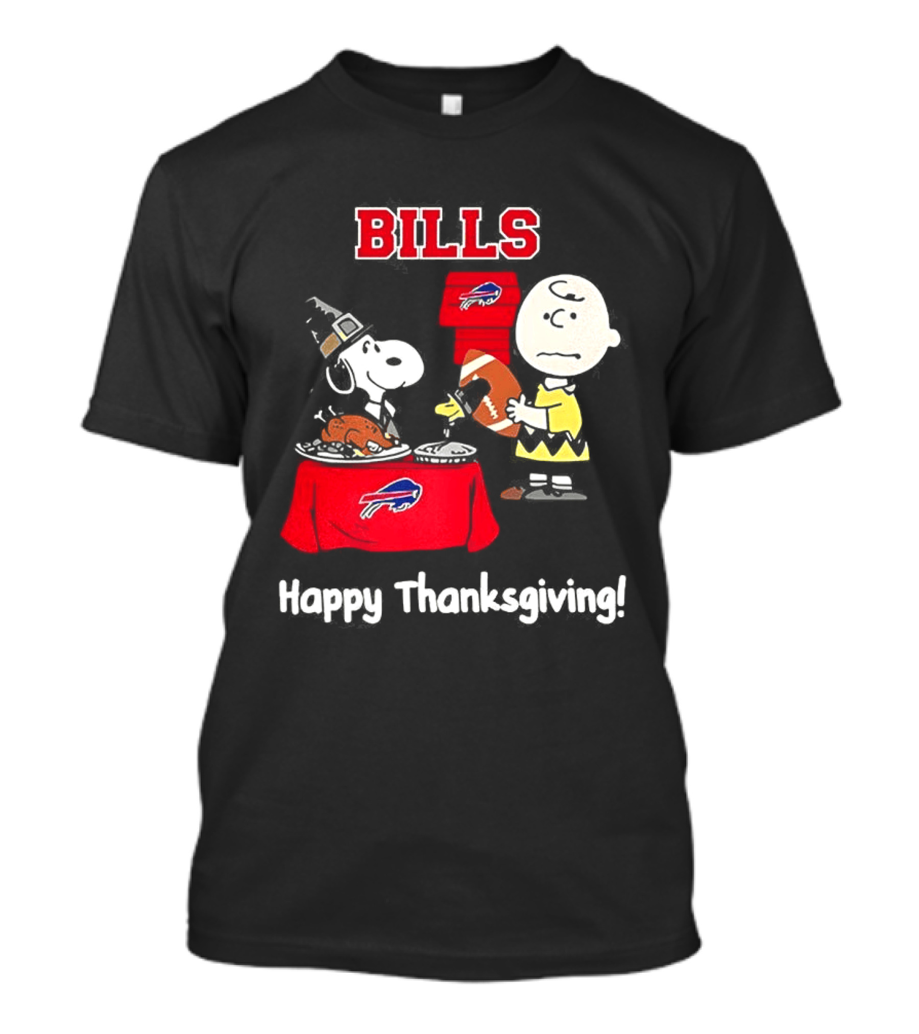 Snoopy And Charlie Brown Celebrate Buffalo Bills Happy Thanksgiving T-Shirt