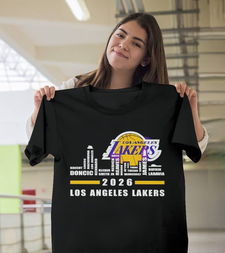 NBA Los Angeles Lakers 2026 Skyline Hayes And Doncic T-Shirt