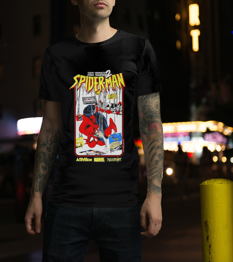 Spider Man Marvel Comics Tony Hawk's Pro Skater 2 Video Game Scene T-Shirt