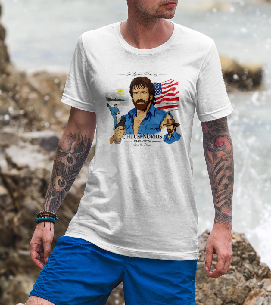 Chuck Norris Legends Never Die 1940 2026 American Flag T-Shirt