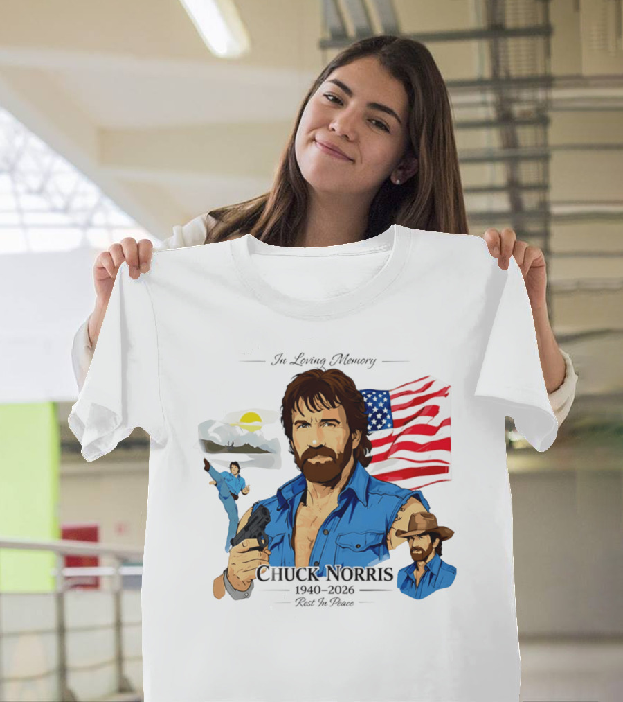 Chuck Norris Legends Never Die 1940 2026 American Flag T-Shirt