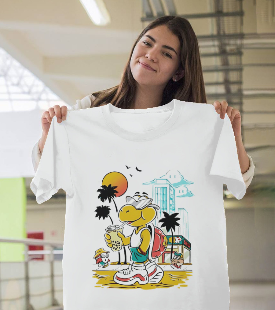 Koopa Troopa Beach Day Vibes With Bubble Tea And Palm Trees T-Shirt