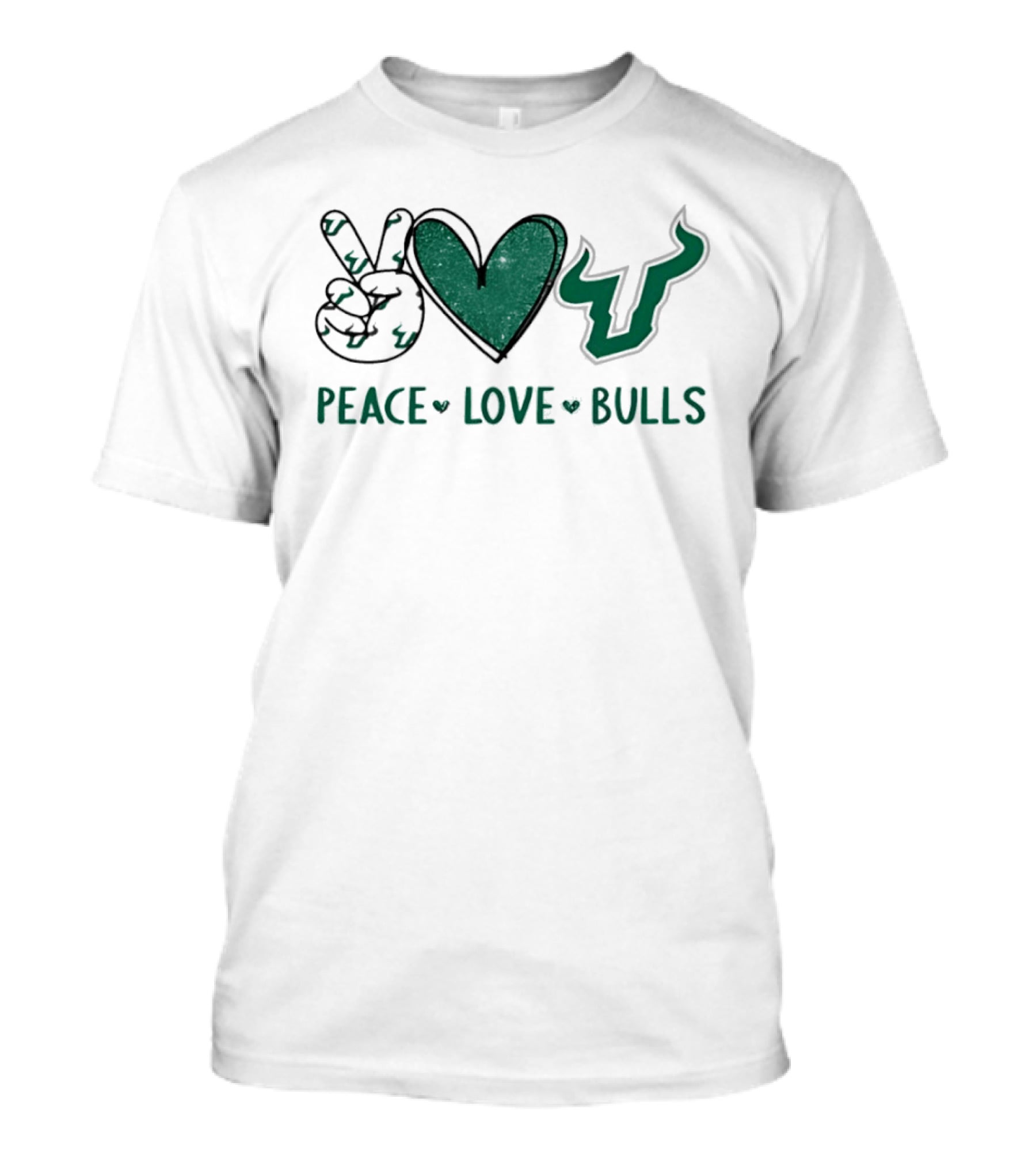 South Florida Bulls Football Peace Love Bulls Heart Sign T-Shirt