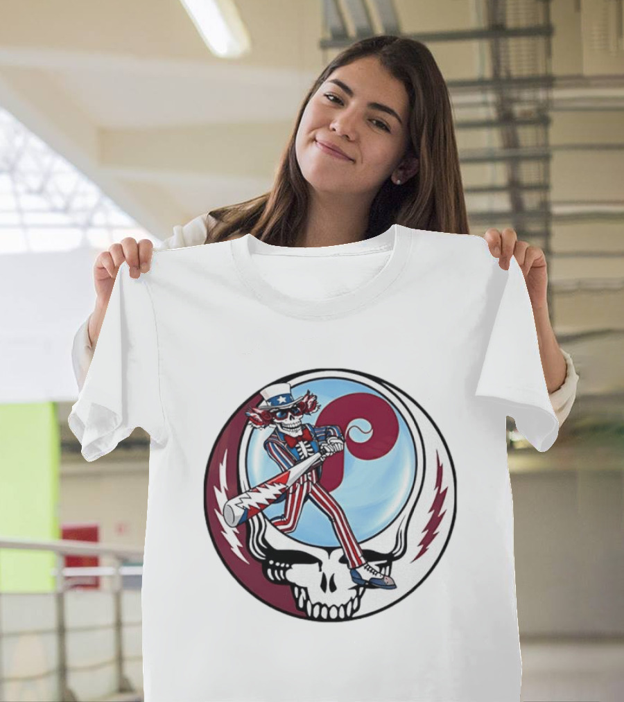 Philadelphia Phillies Uncle Sam Skeleton Baseball Stealie T-Shirt