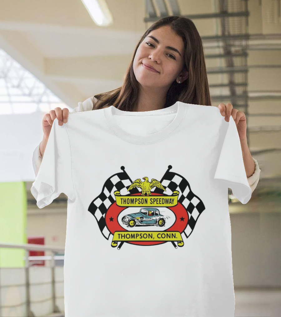 Thompson Speedway Racing Vintage Eagle Emblem Connecticut Checker Flags T-Shirt