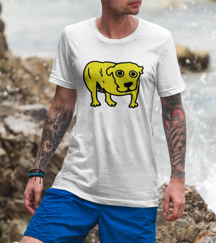 Tripod Dog Doodle Minimalist Yellow Canine Drawing T-Shirt