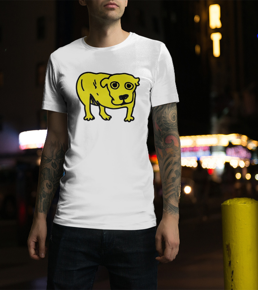 Tripod Dog Doodle Minimalist Yellow Canine Drawing T-Shirt