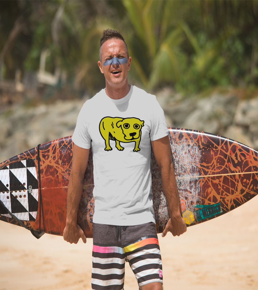 Tripod Dog Doodle Minimalist Yellow Canine Drawing T-Shirt