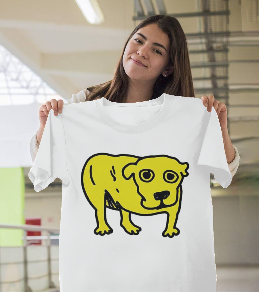 Tripod Dog Doodle Minimalist Yellow Canine Drawing T-Shirt