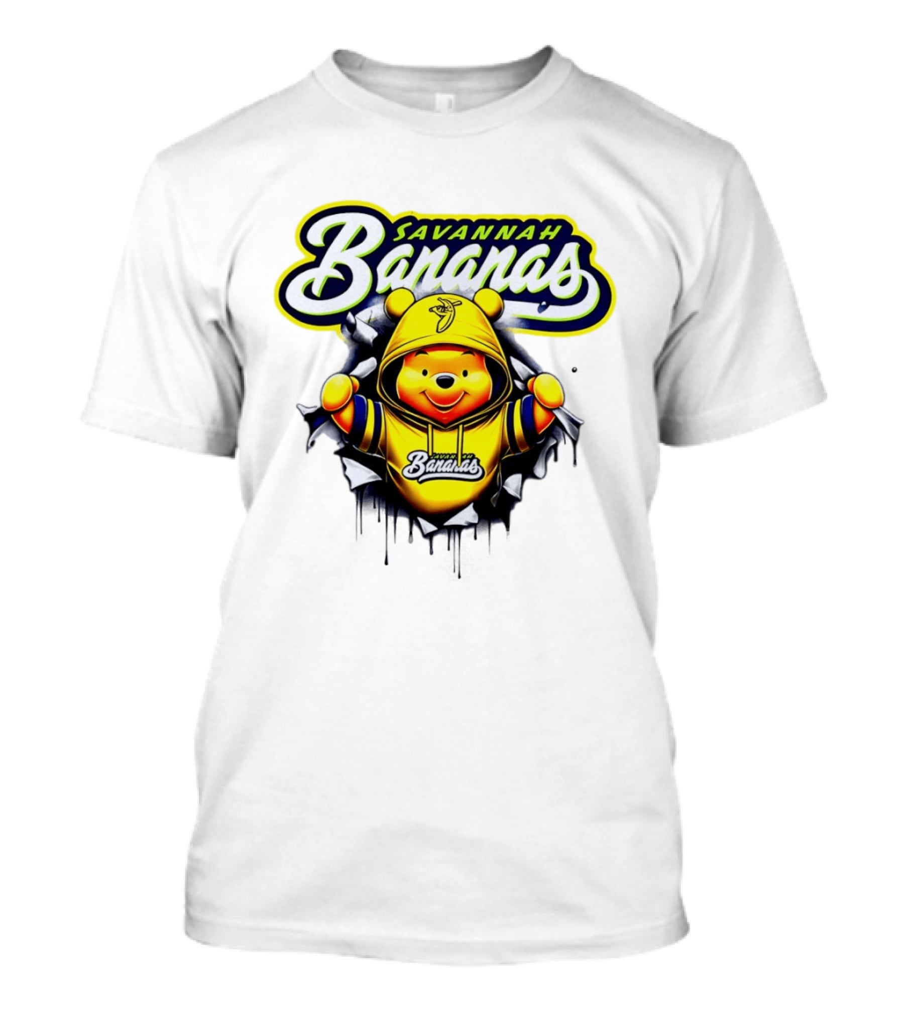 Savannah Bananas Winnie The Pooh Yellow Hooded Character With Banana Ball T-Shirt