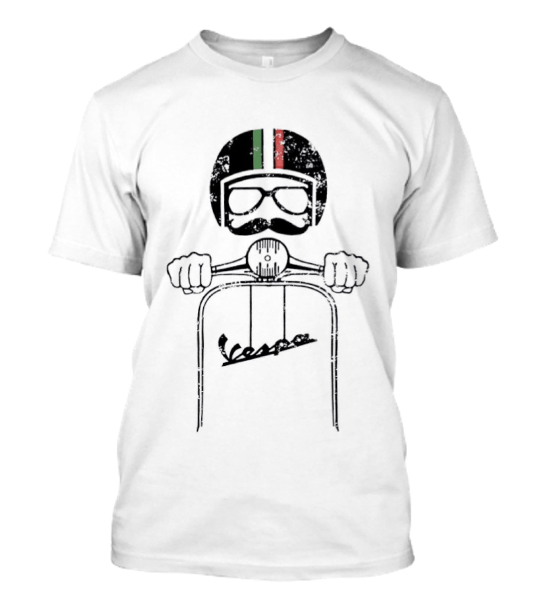 Vespa Piaggio Hipster Distressed Helmet With Italian Flag And Mustache T-Shirt