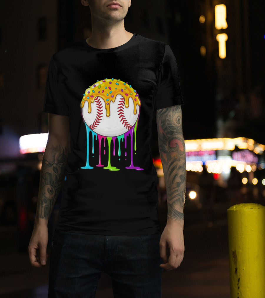 Baseball Dripping Icing Candy Sprinkles Rainbow T-Shirt