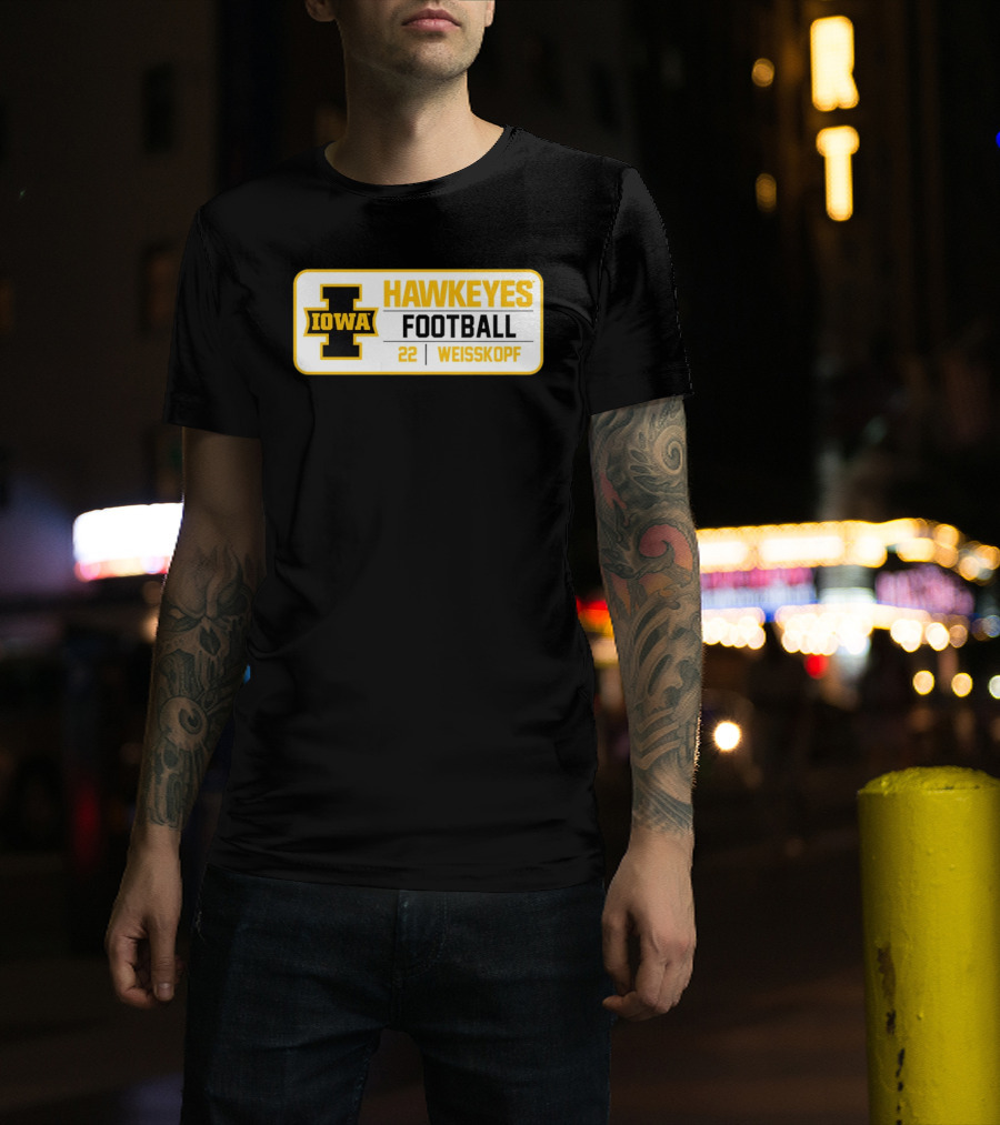 Iowa Hawkeyes Football 22 Weisskopf Black Gold T-Shirt