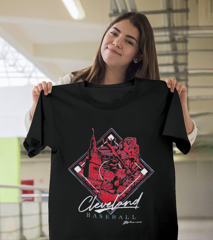 Cleveland Baseball Diamond Collage Skyline Batter Landmark T-Shirt