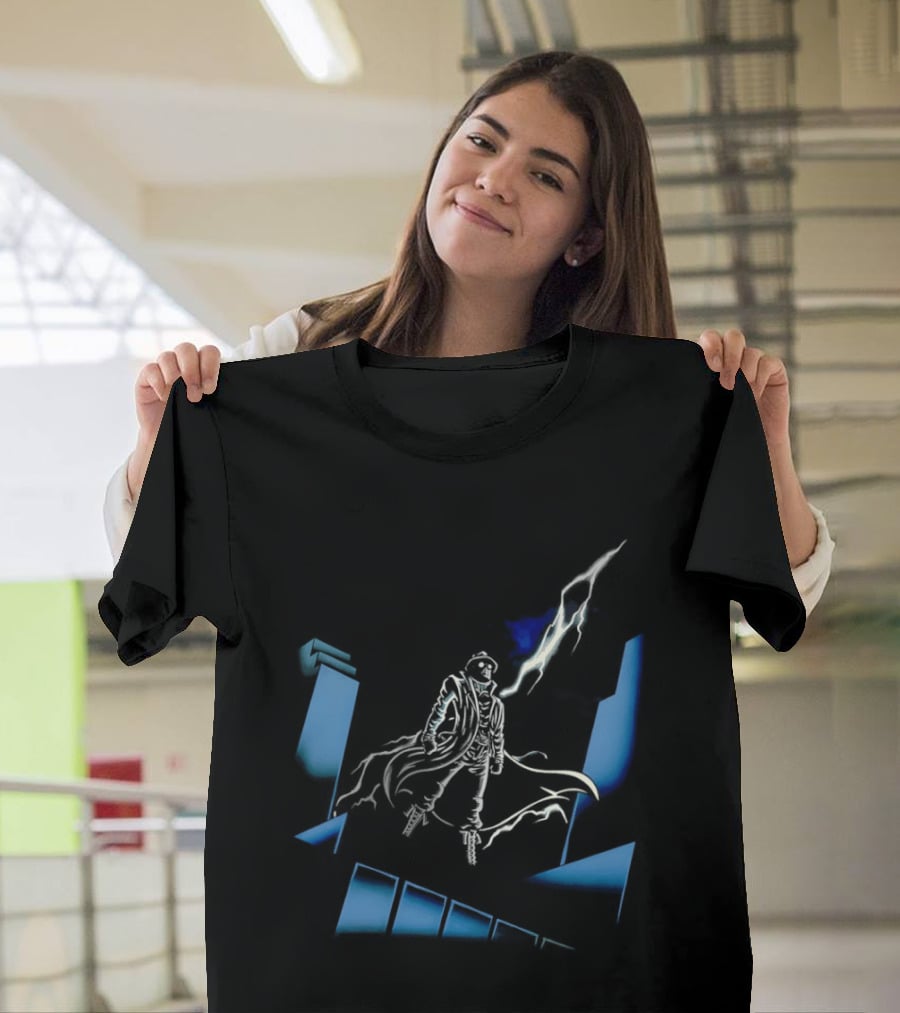 Mysterious Man Trench Coat Lightning Building Spider Man Noir T-Shirt