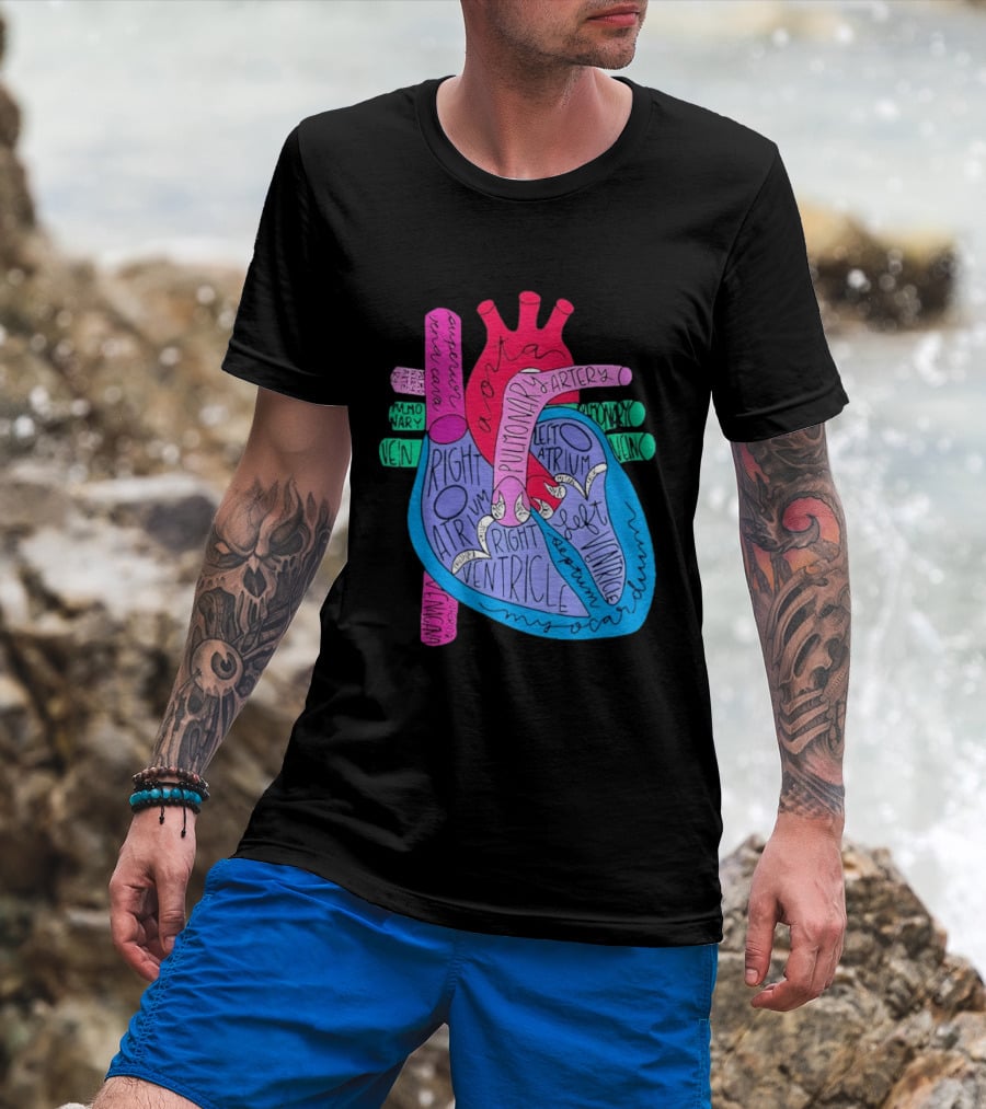 Heart Anatomy Aorta Pulmonary Artery Superior Vena Cava Right Atrium Ventricle Diagram T-Shirt