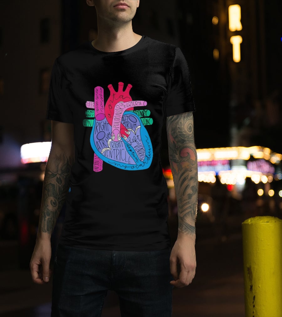 Heart Anatomy Aorta Pulmonary Artery Superior Vena Cava Right Atrium Ventricle Diagram T-Shirt