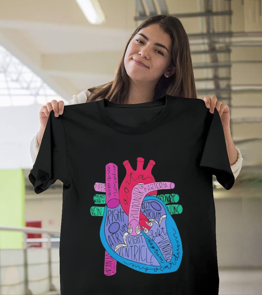 Heart Anatomy Aorta Pulmonary Artery Superior Vena Cava Right Atrium Ventricle Diagram T-Shirt