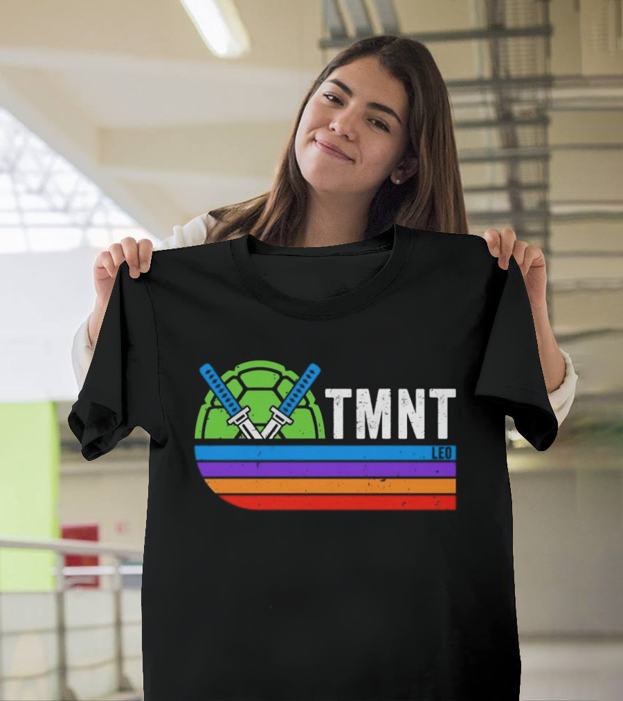 TMNT Leonardo Leo Swords Turtle Shell Colorful Stripes T-Shirt