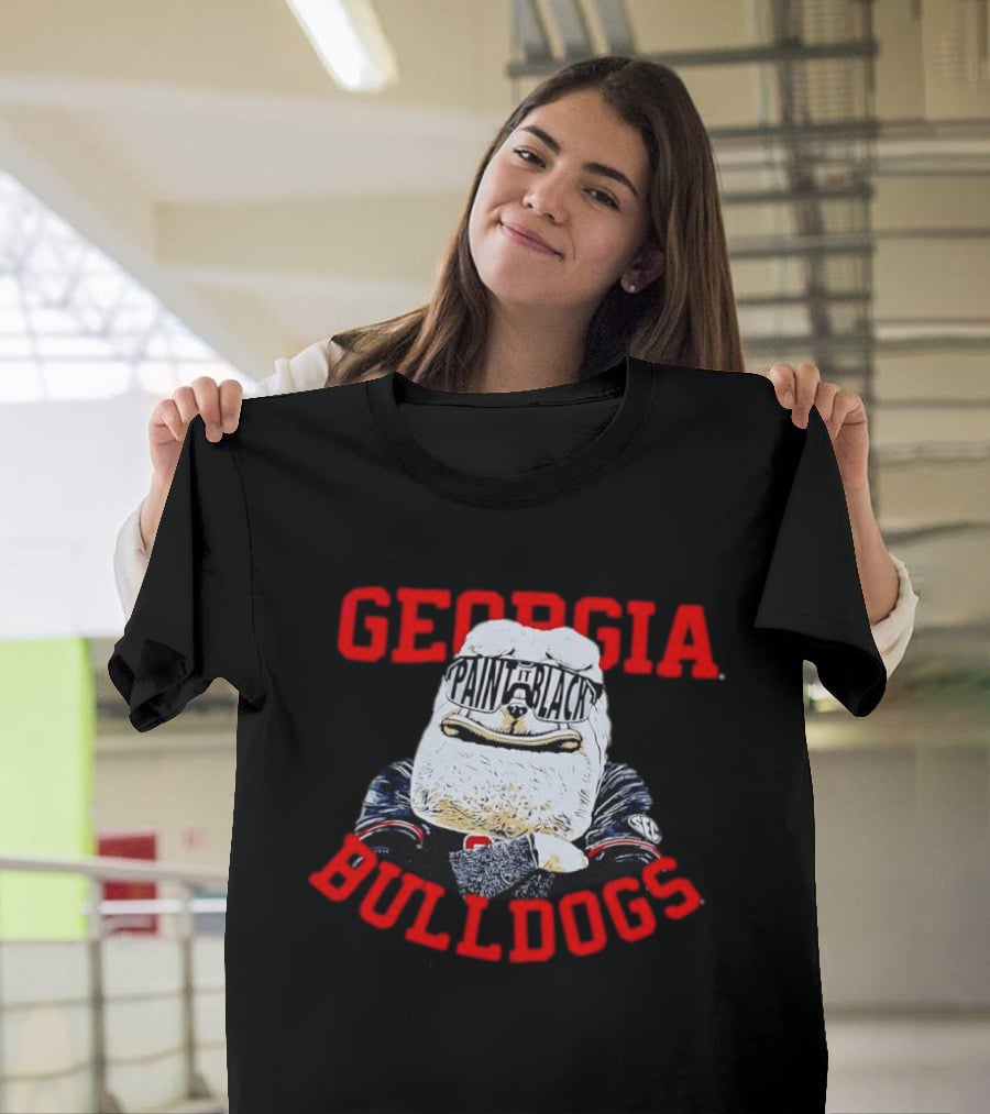Georgia Bulldogs Paint It Black Bulldog Mascot Baseball T-Shirt