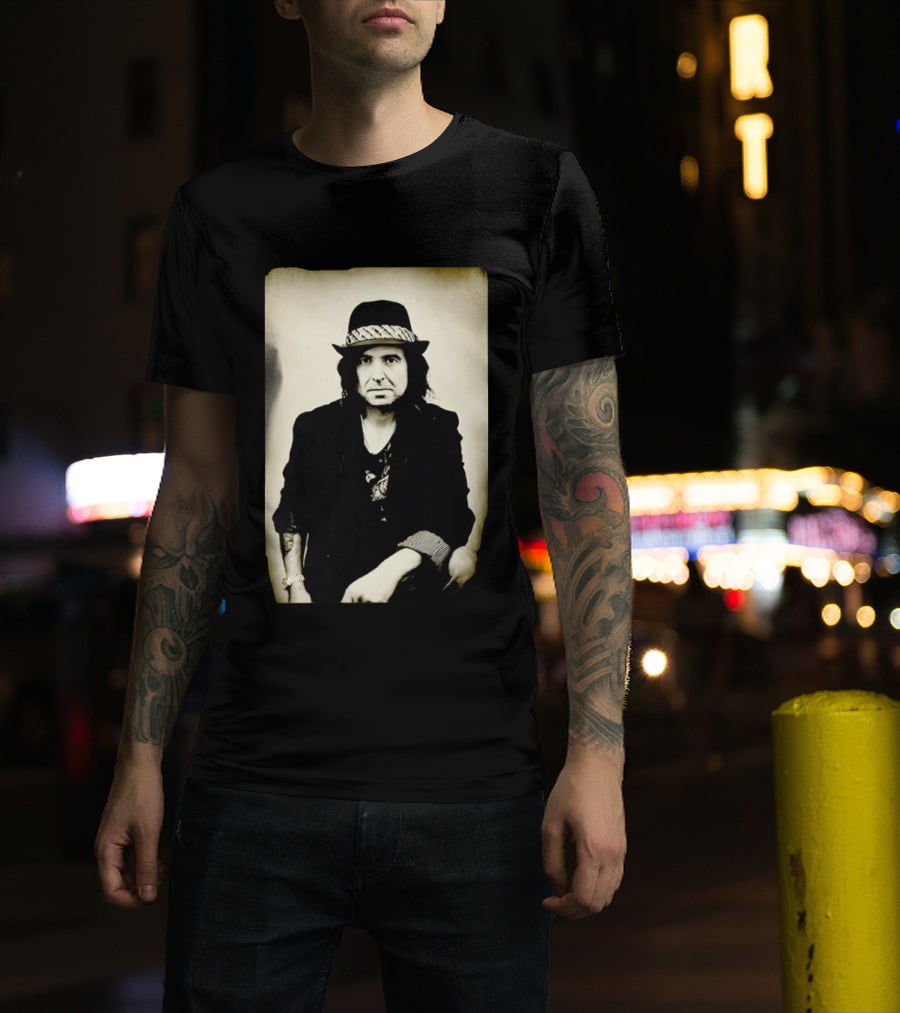 Phil Campbell Vintage Style Portrait Wearing Hat T-Shirt