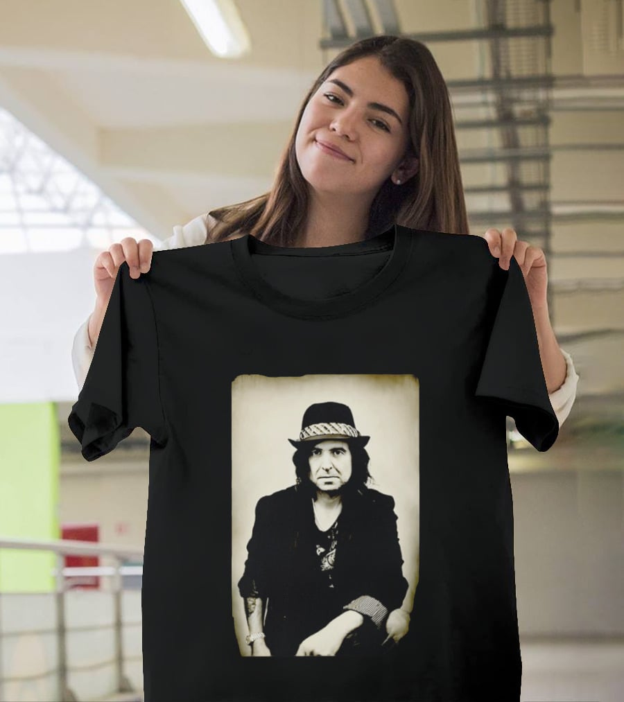 Phil Campbell Vintage Style Portrait Wearing Hat T-Shirt