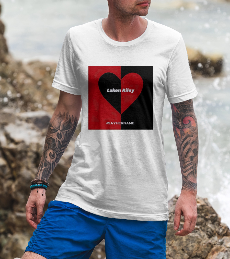 Laken Riley Heart SayHerName Red Black Heart Shape T-Shirt