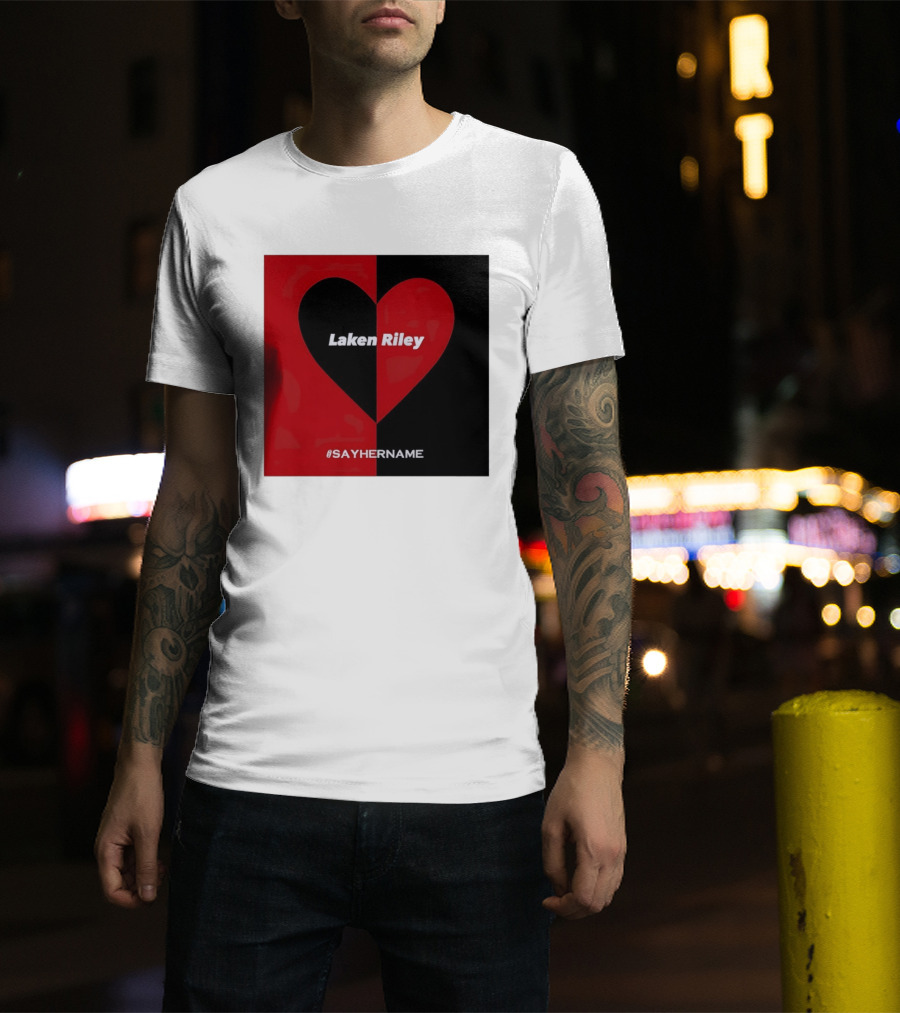 Laken Riley Heart SayHerName Red Black Heart Shape T-Shirt