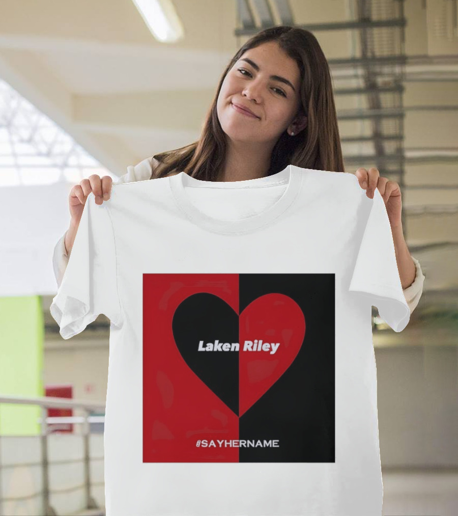 Laken Riley Heart SayHerName Red Black Heart Shape T-Shirt