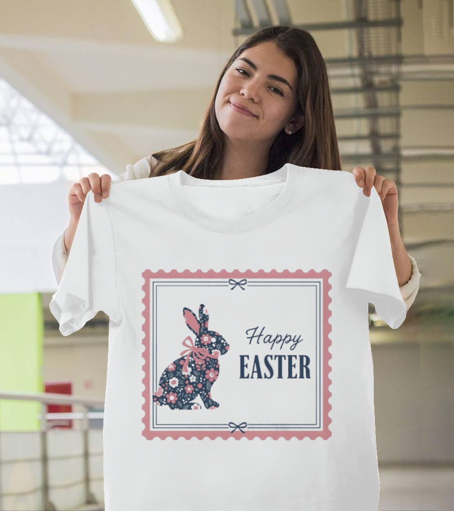 Happy Easter Bunny With Floral T-Shirt