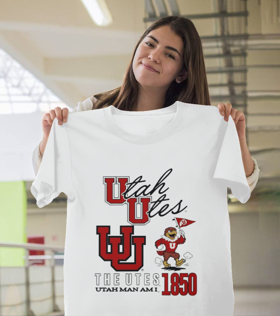 Utah Utes The Utes Utah Man Am I 1850 UU Holding Flag T-Shirt