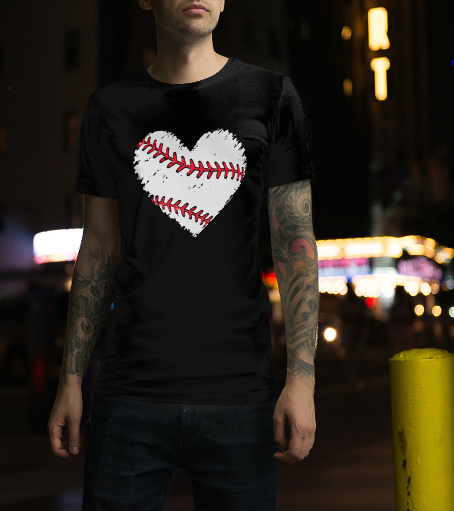 Heart Shaped Baseball Stitching Love Baseball T-Shirt