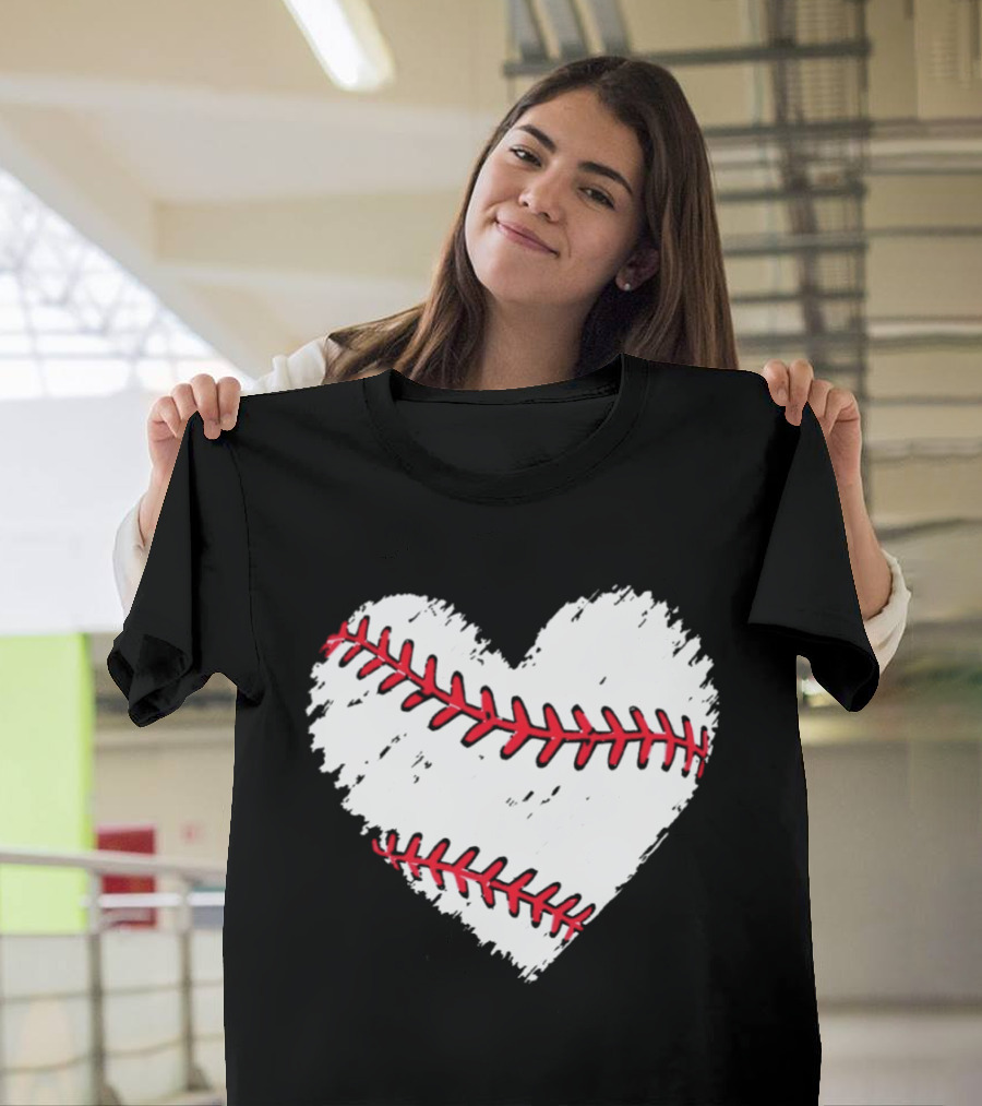 Heart Shaped Baseball Stitching Love Baseball T-Shirt