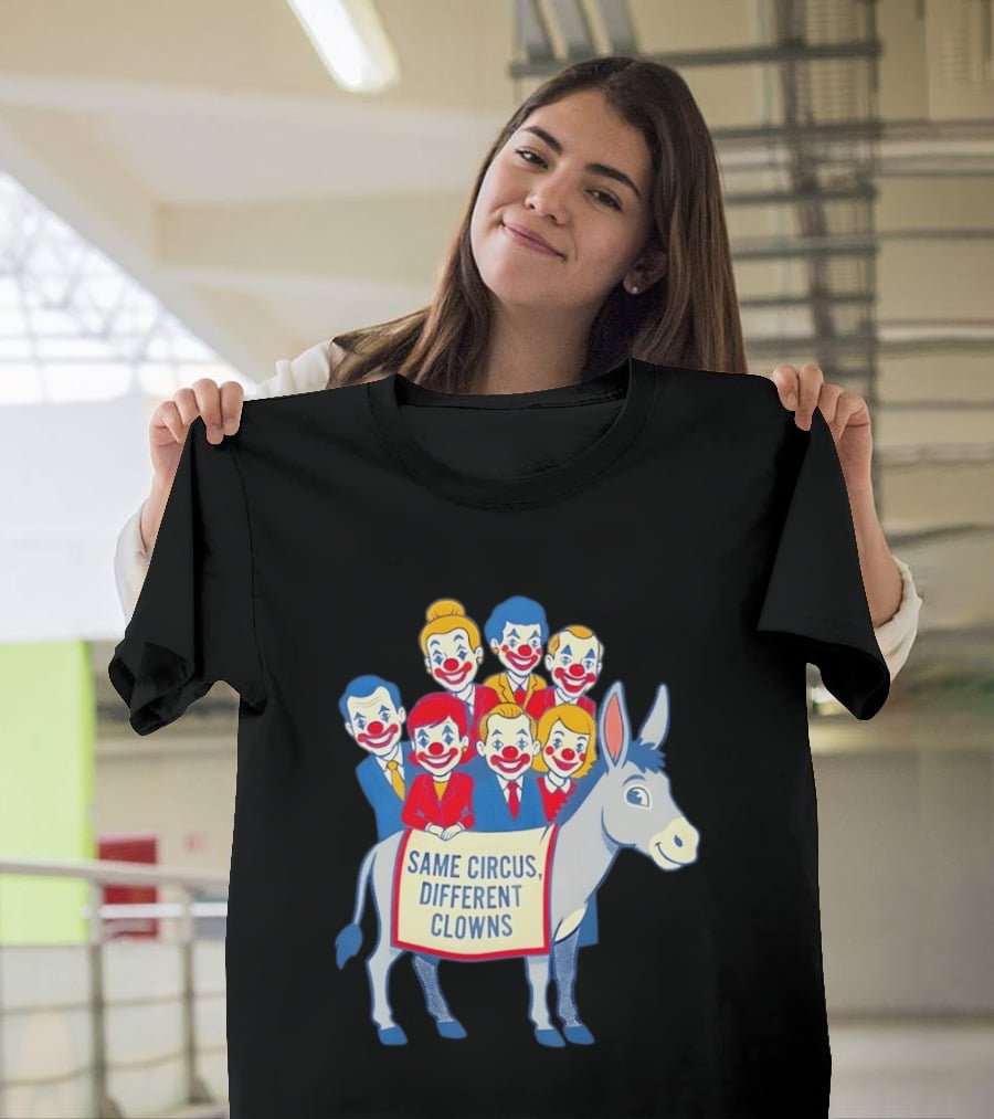 Same Circus Different Clowns Riding A Donkey Clown Faces T-Shirt