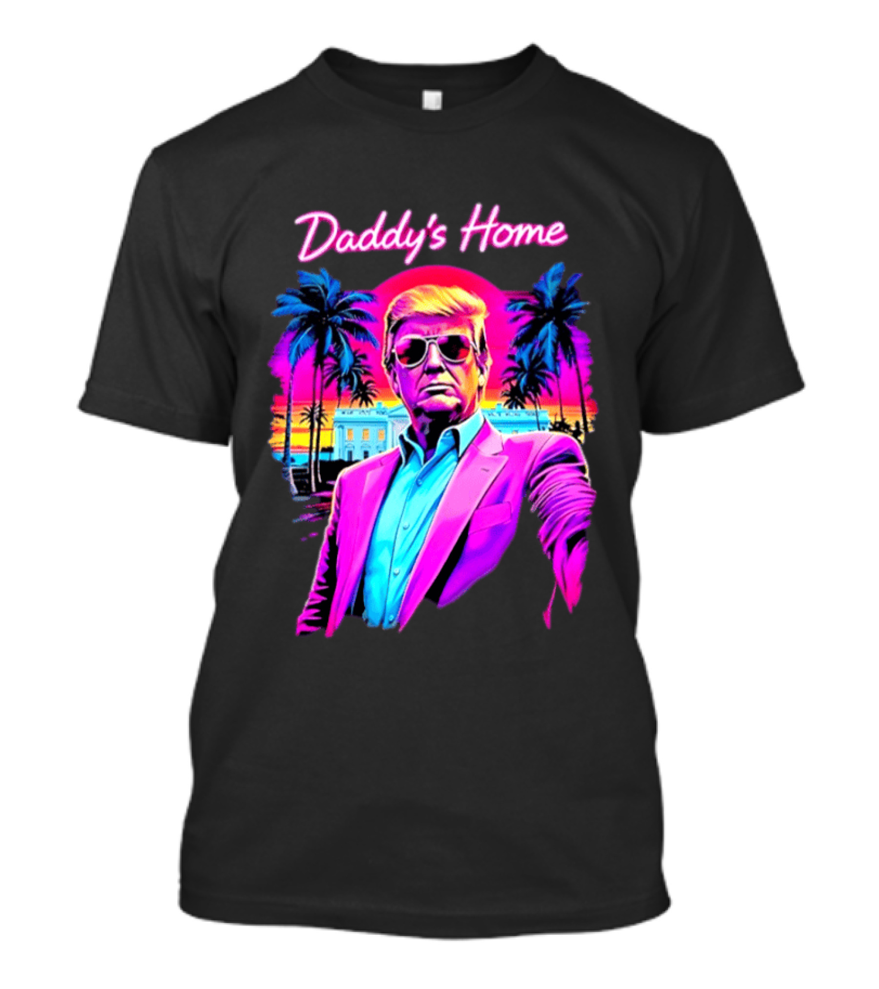 Daddy's Home Donald Trump Synthwave Sunset Beach Scene T-Shirt