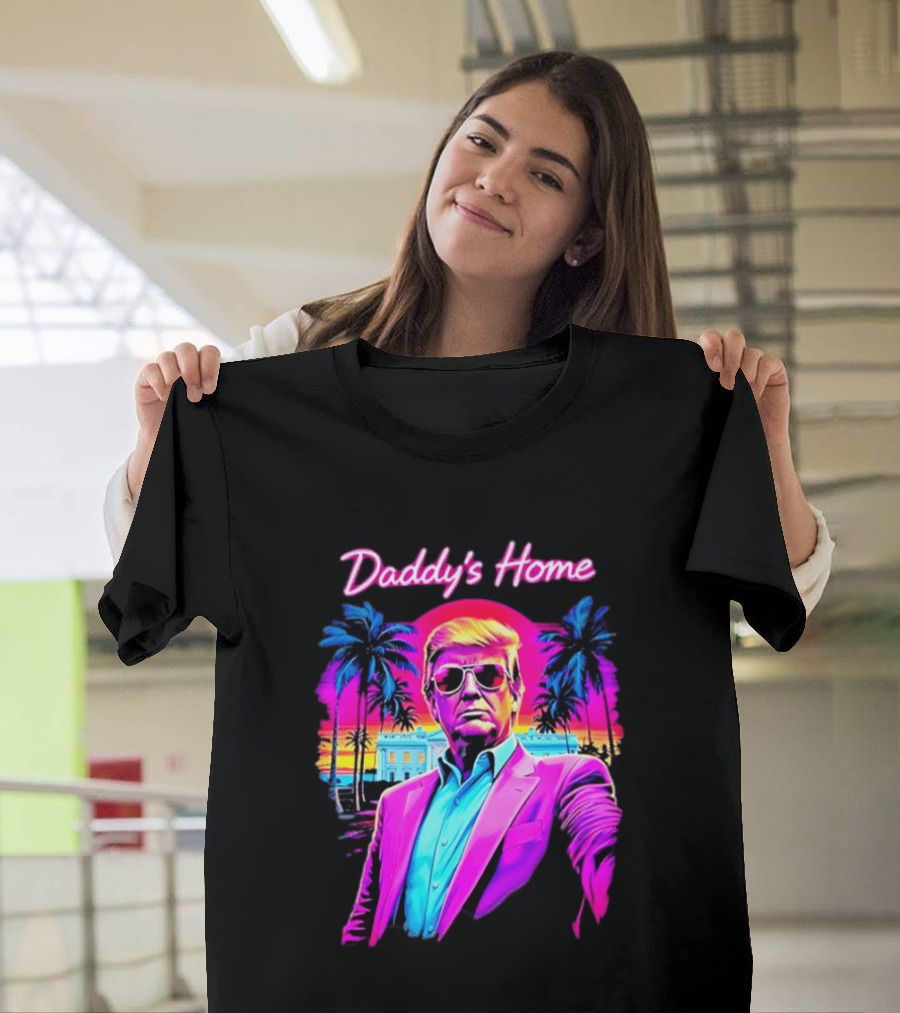 Daddy's Home Donald Trump Synthwave Sunset Beach Scene T-Shirt